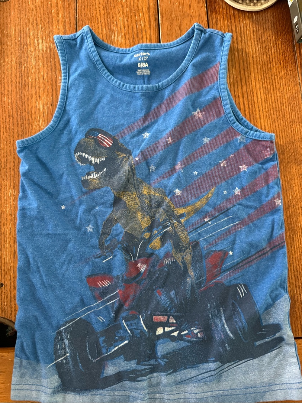 Carter's Blue Dinosaur Race Tank Top with Red & White Accents